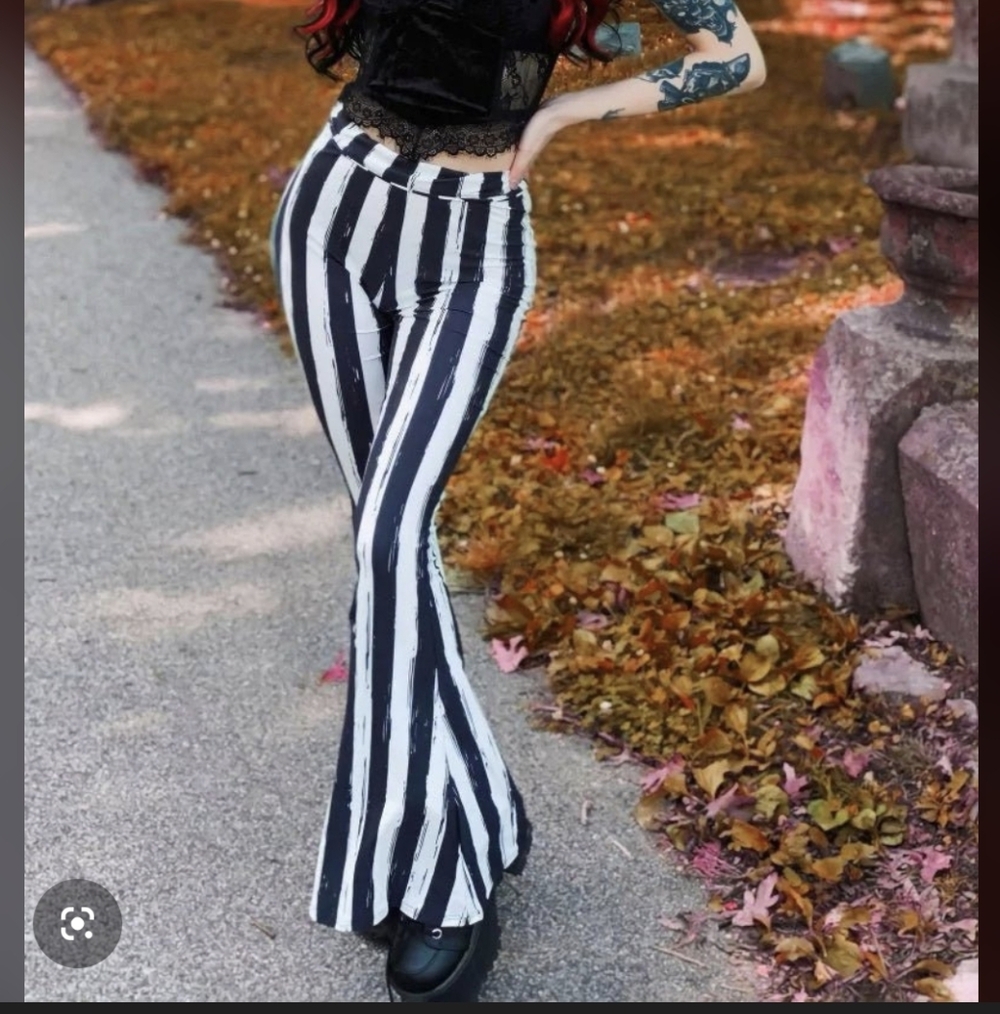 Hellz Bellz Black White Striped Flares